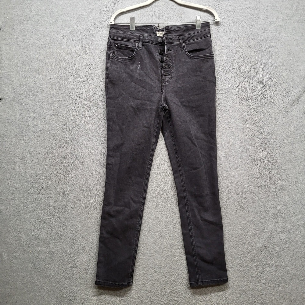 We The Free Women Jeans 29 Black Denim Button Fly 27" Inseam READ